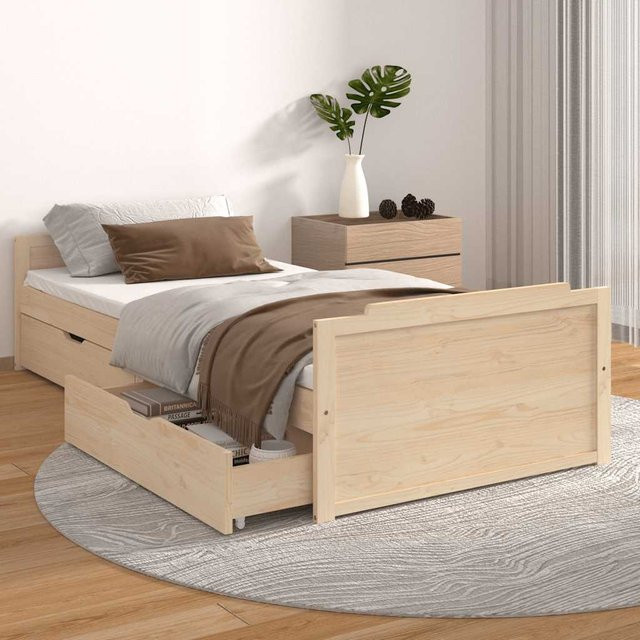 vidaXL Massivholzbett aus Kiefer mit Schubladen in Braun und Beige, B/T/H: 90 x 200 x 96 cm - Bild 2