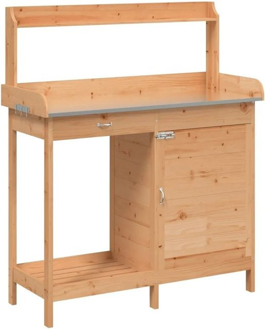 vidaXL Pflanztisch mit Schrank aus Massivholz Tanne in Braun, B/T/H: 110,5 x 45 x 124,5 cm - Bild 1
