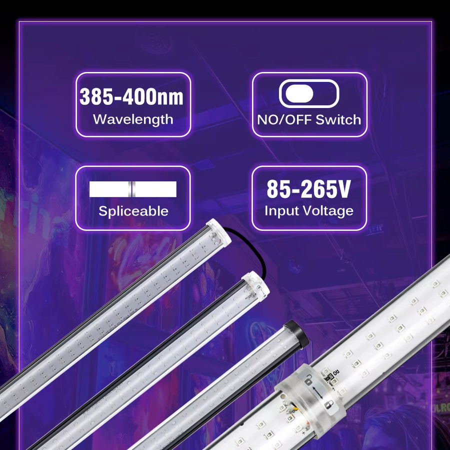 TRANYTON UV-LED Schwarzlichtleiste mit USB-Stecker, 395 nm für Party und Bühnenbeleuchtung, Schwarz - Bild 2
