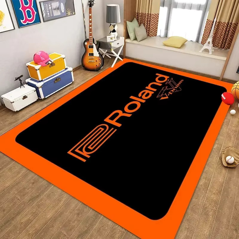 VIKAMA Retro-Teppich mit Roland-Aufdruck in Schwarz und Orange, rutschfester rechteckiger Teppich für Wohnzimmer und Schlafzimmer - Bild 1