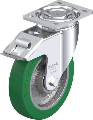 Blickle Lenkrolle LH-GST 200K-FI mit Feststeller, Rad-Durchmesser: 20 cm, Tragfähigkeit: 800 kg, Farbe: Silber/Grün/Mehrfarbig - Bild 1