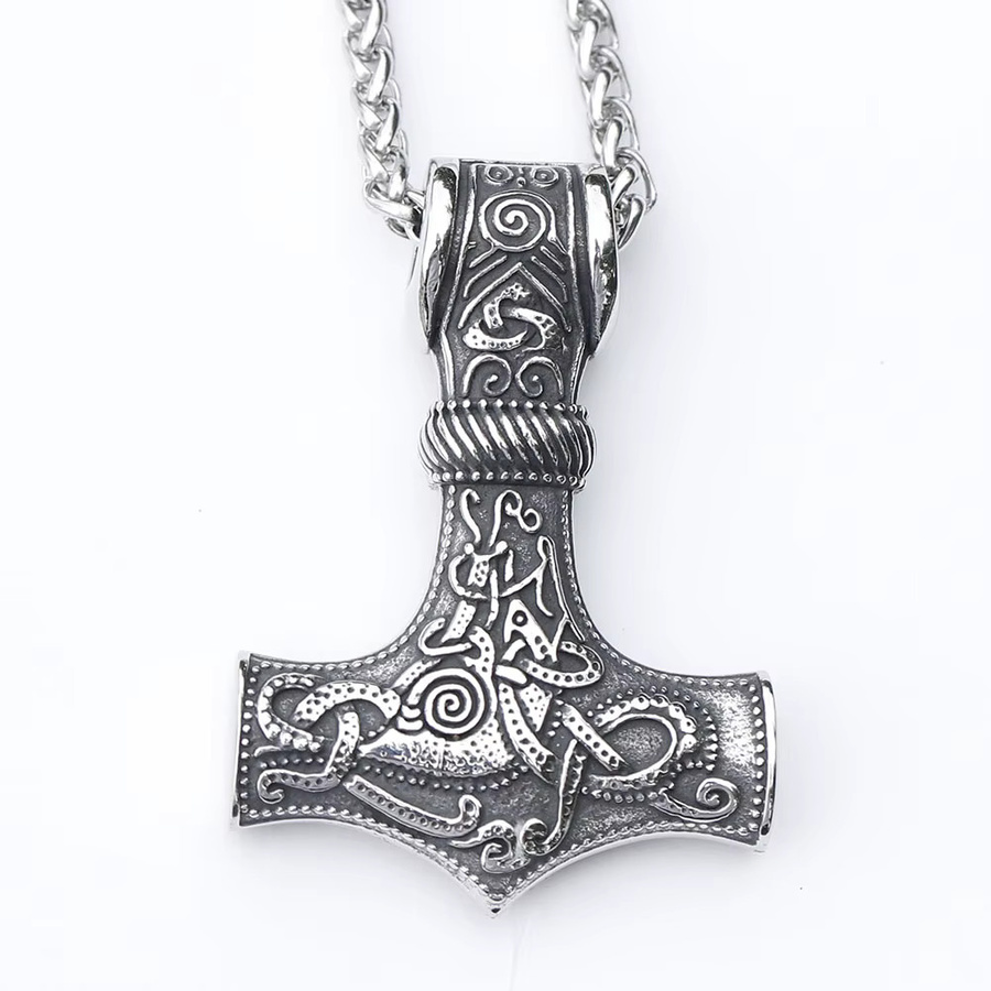 Vikingar Lin Anhänger, Thor Hammer Mjolnir, Edelstahl, Silber, Unisex - Bild 2