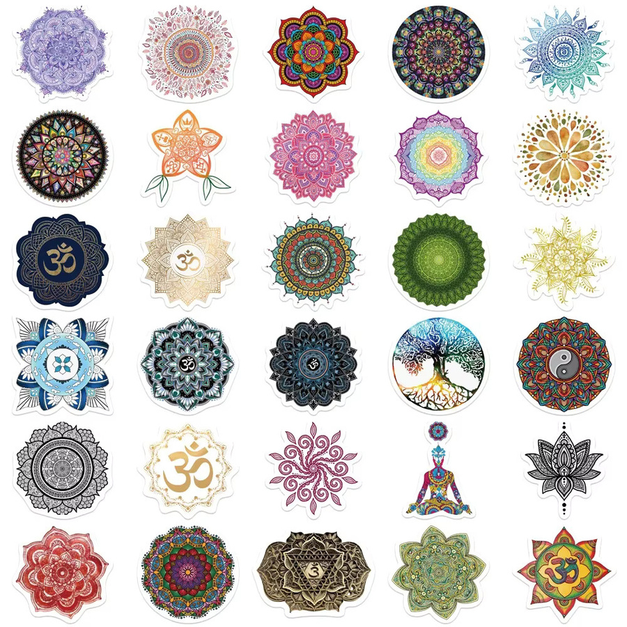 60 Stück GOGOTU Aufkleber Set mit Mandala Blumen und Yoga Motiven in Multicolour zur Dekoration von Notebook, Laptop und Skateboard - Bild 3