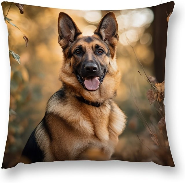 Quadratischer Kissenbezug von ZZN mit deutschem Schäferhund-Muster in Braun, Breite: 45 cm, Höhe: 45 cm - Bild 1