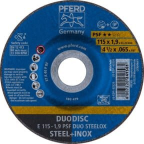 PFERD DUODISC Trenn- und Schleifscheibe PSF DUO STEELOX für Stahl und Edelstahl, Blau, Durchmesser: 115 mm, Dicke: 1,9 mm, Bohrung: 22,23 mm - Bild 1