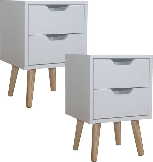 HTI-Living Nachttisch Thekla 2er-Set mit 2 Schubladen in Weiß im skandinavischen Design - Bild 1
