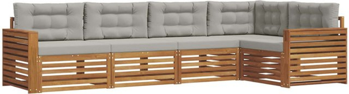 Modernes Outdoor-Sofagarnitur Set aus Akazien-Massivholz mit 5 Kissen von vidaXL in Natur und Hellgrau - Bild 1