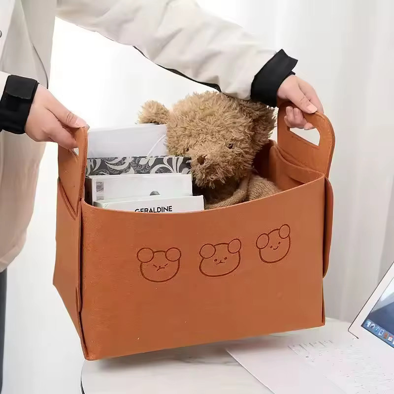 Trebalena Bär Filz Aufbewahrungskorb für Snacks und Spielzeug, Beige, S - Bild 2