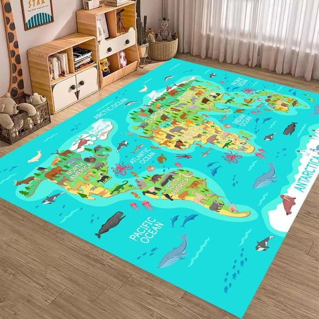 Lodestar Tier-Weltkarte Teppich mit niedlichem Motiv, rutschfest und verschleißfest, B/B: 80 x 120 cm - Bild 1