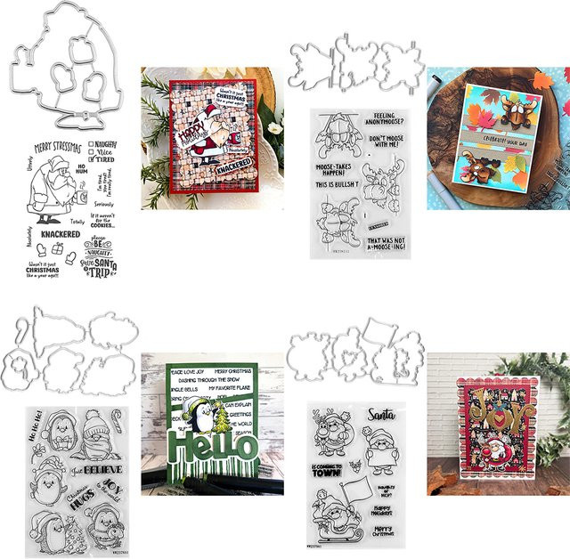 Metall-Stanzformen für DIY Scrapbooking mit Weihnachtsmann, Elch, Pinguin und Weihnachtswünschen zur Dekoration von Karten und Papier - Bild 1