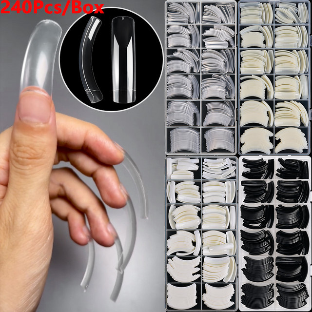 MAFANAILS Falsche Nägel Extra Lange Biegung, 240 Teile, Klar/Weiß/Schwarz - Bild 1