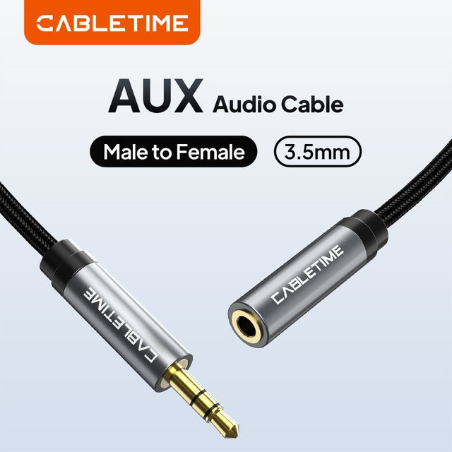 CABLETIME Kopfhörer-Upgrade-Kabel Grau mit 3,5 mm Aux Verlängerungskabel M/F für Auto, Laptop und TV - Bild 1