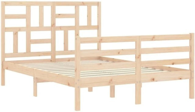 vidaXL Massivholzbett aus Kiefernholz mit Kopfteil in Braun, B/T/H: 140 x 190 x 104 cm - Bild 1