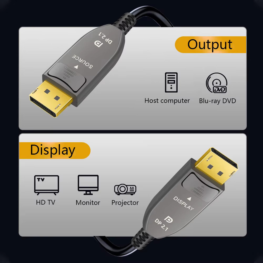 Hochgeschwindigkeits DisplayPort 2.1 Glasfaser-Kabel in Schwarz für Gaming-Monitore mit 16K@30Hz, 8K@240Hz und 52 Gbit/s Unterstützung - Bild 3