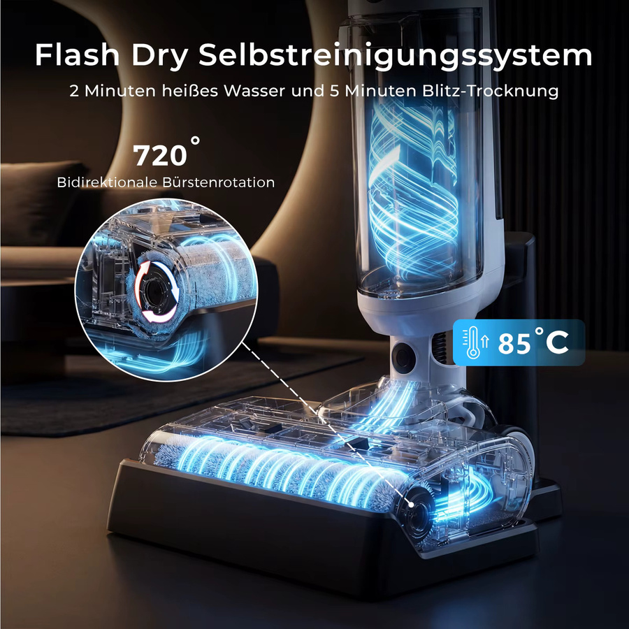 Yanhama K100 Kabelloser Nass-Trocken-Staubsauger mit Wischfunktion und Selbstreinigung in Weiß - Bild 3