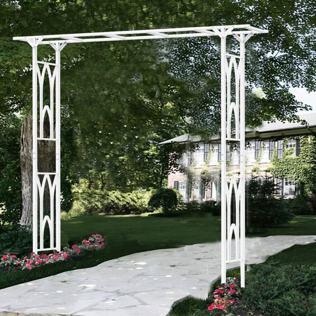 Weißer Gartenbogen aus Metall als Pergola-Spalier und Hochzeitsbogen für den Außenbereich, B/H: 206 x 208 cm - Bild 1