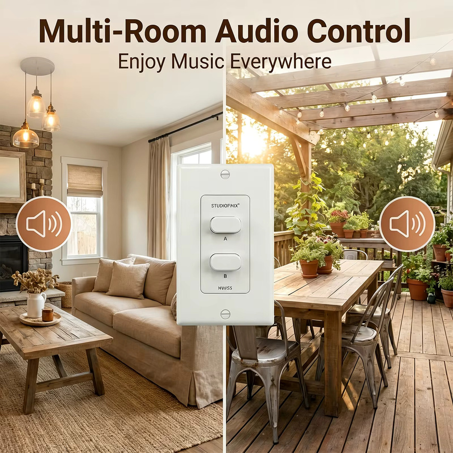 STUDIOFINIX 2-Zonen Einbau-Lautsprecher-Selektorschalter in Weiß mit 120W Spitzenleistung pro Kanal für dein Heim-Stereo-System - Bild 5