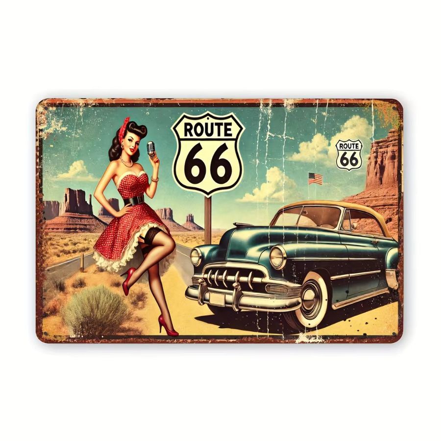 HELLOYOUNG Vintage Route 66 Eisen-Metallschild als Retro Wanddekoration für Zuhause, Küche oder Bar, Rechteckig - Bild 2