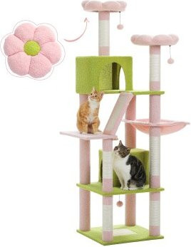 Pawz Road Katzenbaum in Pink mit Höhle, Hängematte und integriertem Spielzeug, Höhe: 180 cm - Bild 1