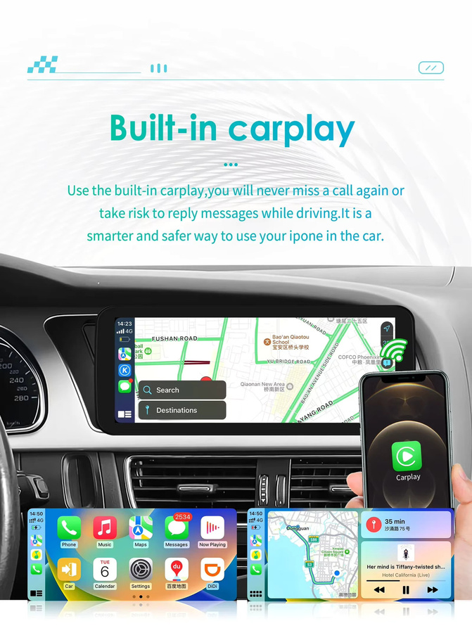 Hizpo Wireless Carplay und Android Auto All-in-One Multimedia Autoradio mit Navigation und GPS für Audi A5 S5 B8 A4 S4 in Schwarz - Bild 4