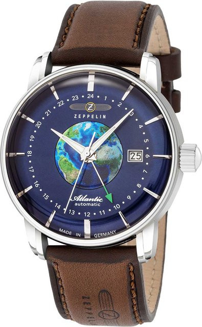 Zeppelin Automatik GMT Herrenuhr, Edelstahl, Leder, Blau, 43 mm, 5 ATM - Bild 1