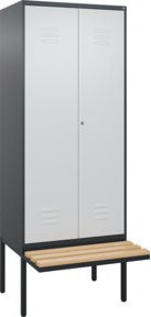 C+P Spind Classic PLUS Schwarz-Weiß-Spind mit Bank, 2 Abteile, Sitzbank aus Buche-Hartholz, B/T/H: 212 x 80 x 81,5 cm - Bild 1