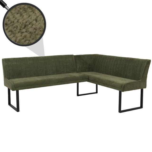 MCW Eckbank O82 Modern Esszimmerbank aus Metall und Chenille Stoff in Grün, B/T: 210 x 159 cm - Bild 1