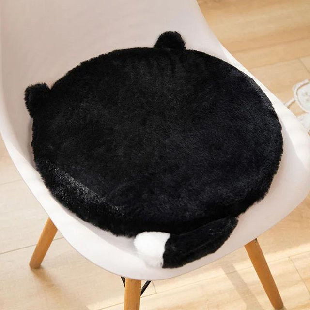 Weiches Plüsch-Rundkissen mit Katzen-Motiv in Schwarz, Durchmesser: 40 cm - Bild 1