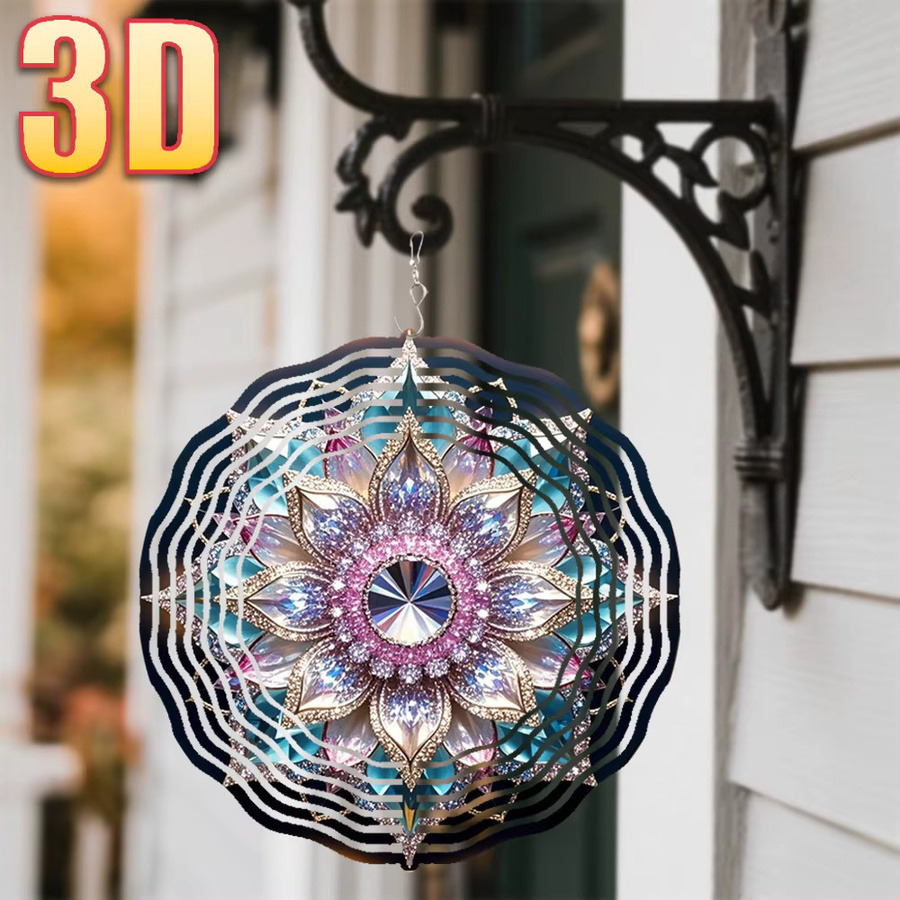 CIFBUY Rundes 3D Hängeschild mit Blumen- und Mandala-Design, Doppelseitige Gartendekoration in Multicolour, Durchmesser: 25,4 cm - Bild 3