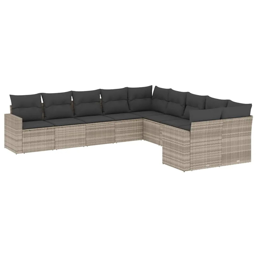 vidaXL 10-teilige Garten-Sofagarnitur in L-Form aus Poly-Rattan mit Kissen in Hellgrau - Bild 2