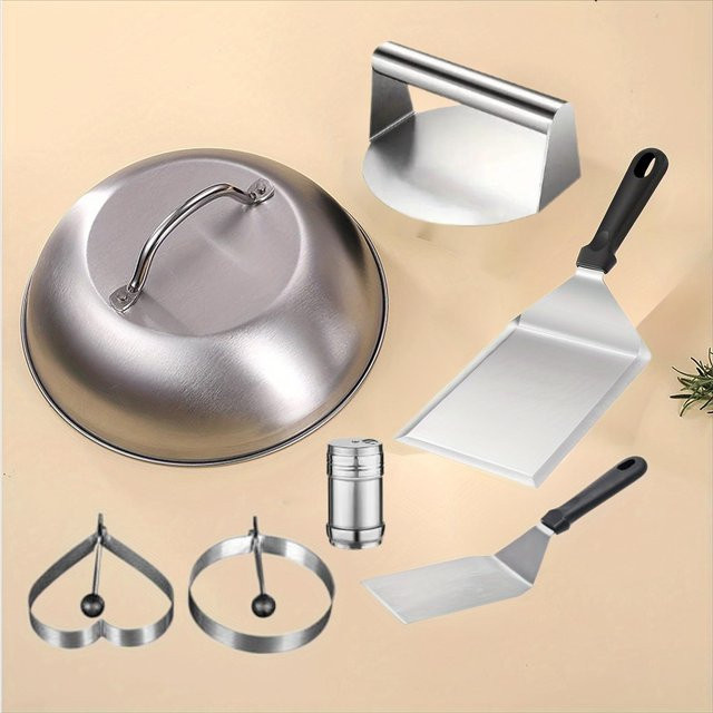 7-teiliges Grillwerkzeugset aus Edelstahl von SONGKANGLING in Silber für Camping und Outdoor-Kochen - Bild 1