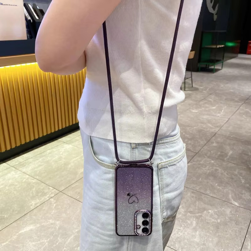 EHUIDE Glitzernde Handyhülle mit Umhängekordel für Samsung Galaxy S26 Ultra S25 FE S22 S23 S24 Plus A17 A56 in Silber – Stoßfeste Crossbody-Hülle mit Glitzer-Effekt - Bild 3