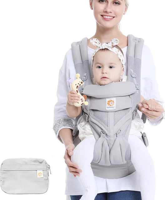 Ergonomische Ring Sling Babytrage aus Baumwolle für Kleinkinder in Blau und Grau zur Nutzung auf dem Rücken oder der Vorderseite - Bild 1