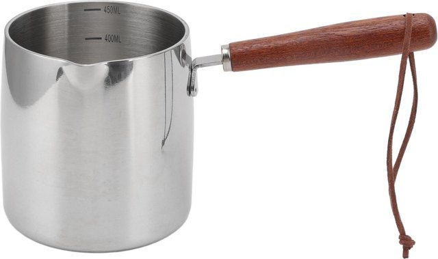 TOMTOP JMS Milchtopf aus Edelstahl mit Holzgriff und Ausgießer, Grau, 450 ml - Bild 1