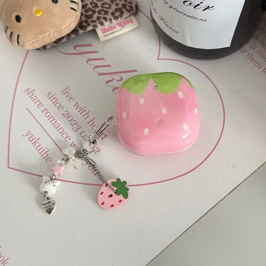 Rosa Erdbeer Kopfhörer-Schutzhülle mit Anhänger für Samsung Galaxy Buds4 Pro, Buds3 Pro, Buds2 Pro, Buds FE und Live - Bild 2