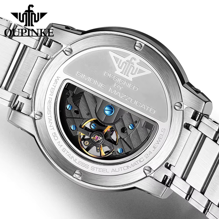 OUPINKE Armbanduhr Automatik, Edelstahl, Schwarz, Bicolor, Herren - Bild 5