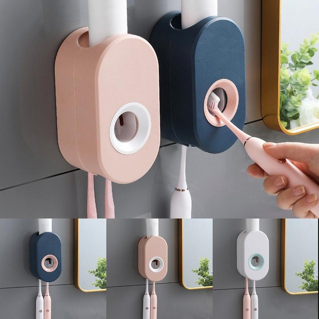 LChome Automatischer Zahnpastaspender und staubdichter Zahnbürstenhalter mit Wandhalterung in Rosa - Bild 1