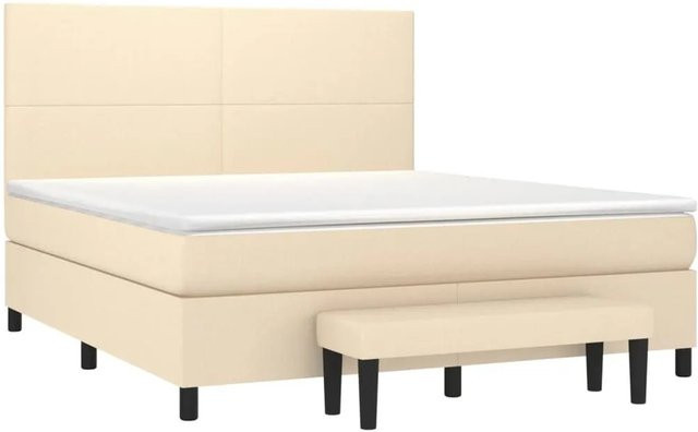 vidaXL Boxspringbett Hybrid mit Matratze und Kopfteil in Creme, B/T/H: 160 x 200 x 128 cm - Bild 1
