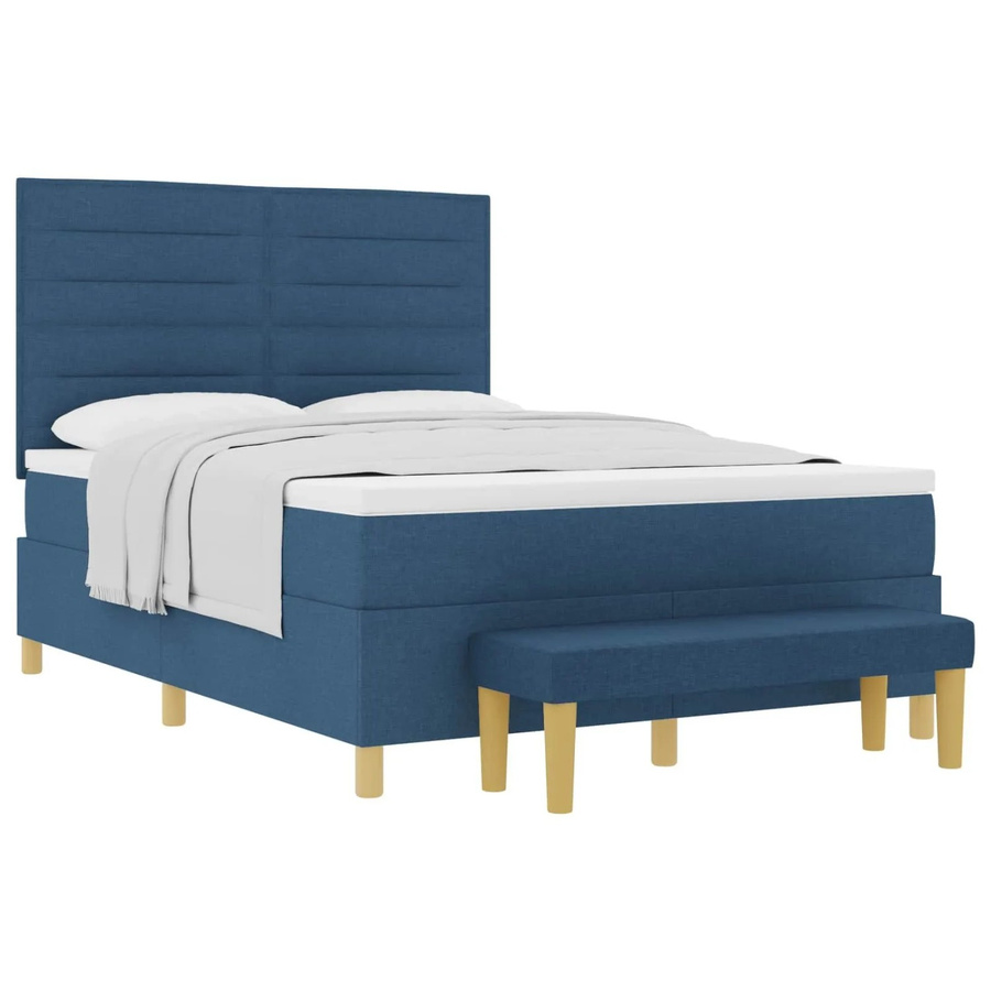 vidaXL Boxspringbett mit Matratze und Kopfteil in Blau, B/T/H: 140 x 190 x 128 cm - Bild 2