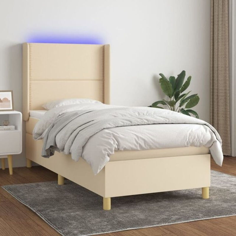 vidaxl Boxspringbett mit Matratze in Beige aus Stoff und Holzwerkstoff B/T/H: 90 x 200 x 118 cm - Bild 1