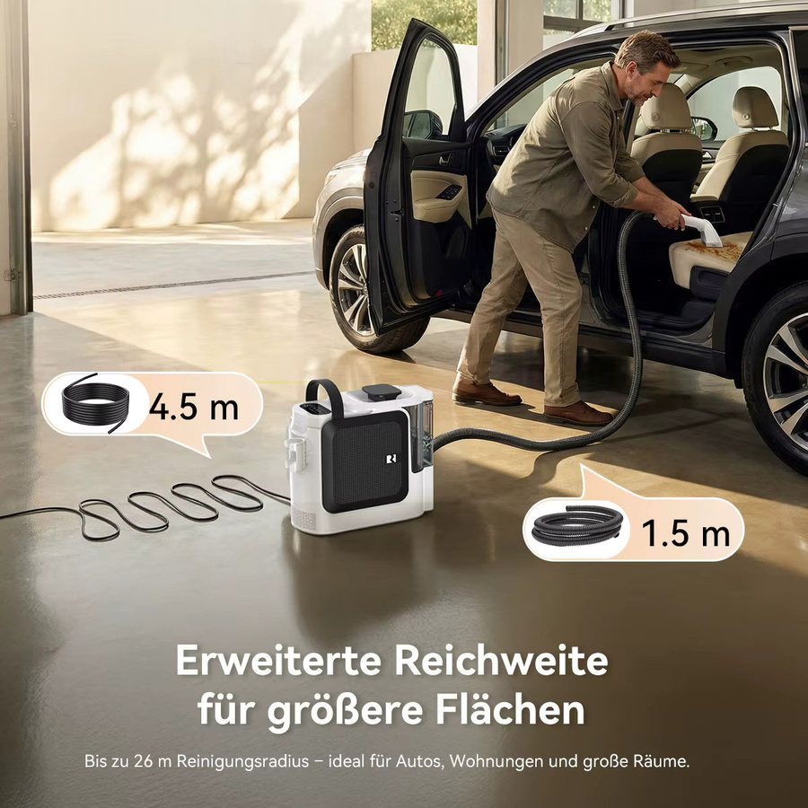 Redroad F1 Heißwasser-Teppichreiniger in Weiß mit 1800W Leistung, 16kPa Saugkraft und 65 °C Heißwasser-Tiefenreinigung für Haustierflecken - Bild 5