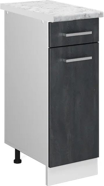 Vicco Küchenunterschrank R-Line Schubladenschrank in Schwarz Beton und Marmor Optik mit weißem Korpus, Breite: 30 cm - Bild 1