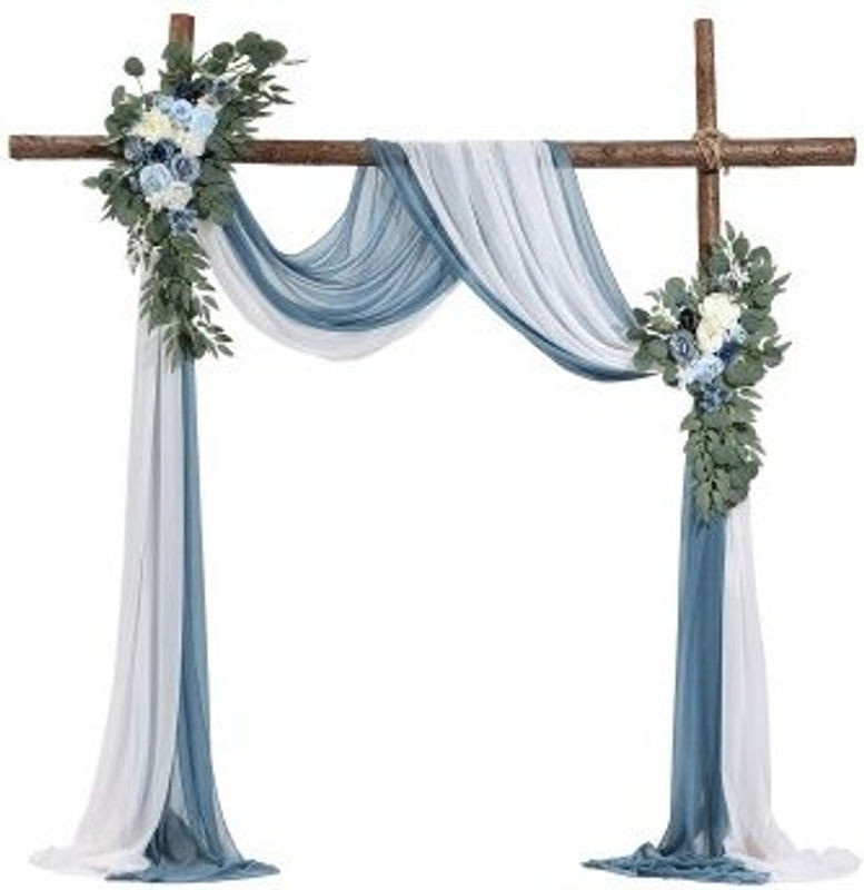 VEVOR Künstliches Blumenset für Hochzeitsbögen in Blau und Weiß, 4er-Set mit 2 Blumenarrangements und 2 Textilvorhängen für Bohemian-Dekorationen - Bild 1