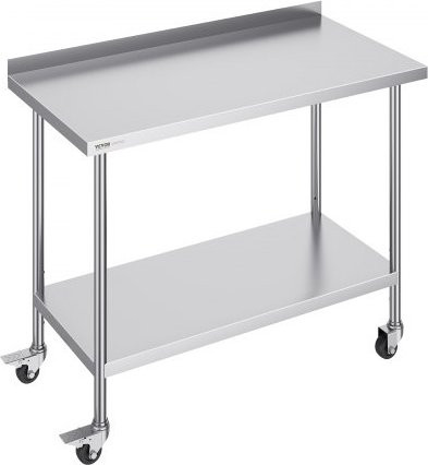 VEVOR Edelstahl Arbeitstisch mit Rollen und höhenverstellbarer Arbeitsfläche, silber, B/T/H: 61,0 x 121,9 x 100,56 cm - Bild 1