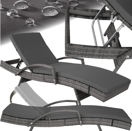 tectake Aluminium Rattan Sonnenliege Grau mit abnehmbarer Polsterauflage, B/T/H: 190 x 71 x 34 – 74,5 cm