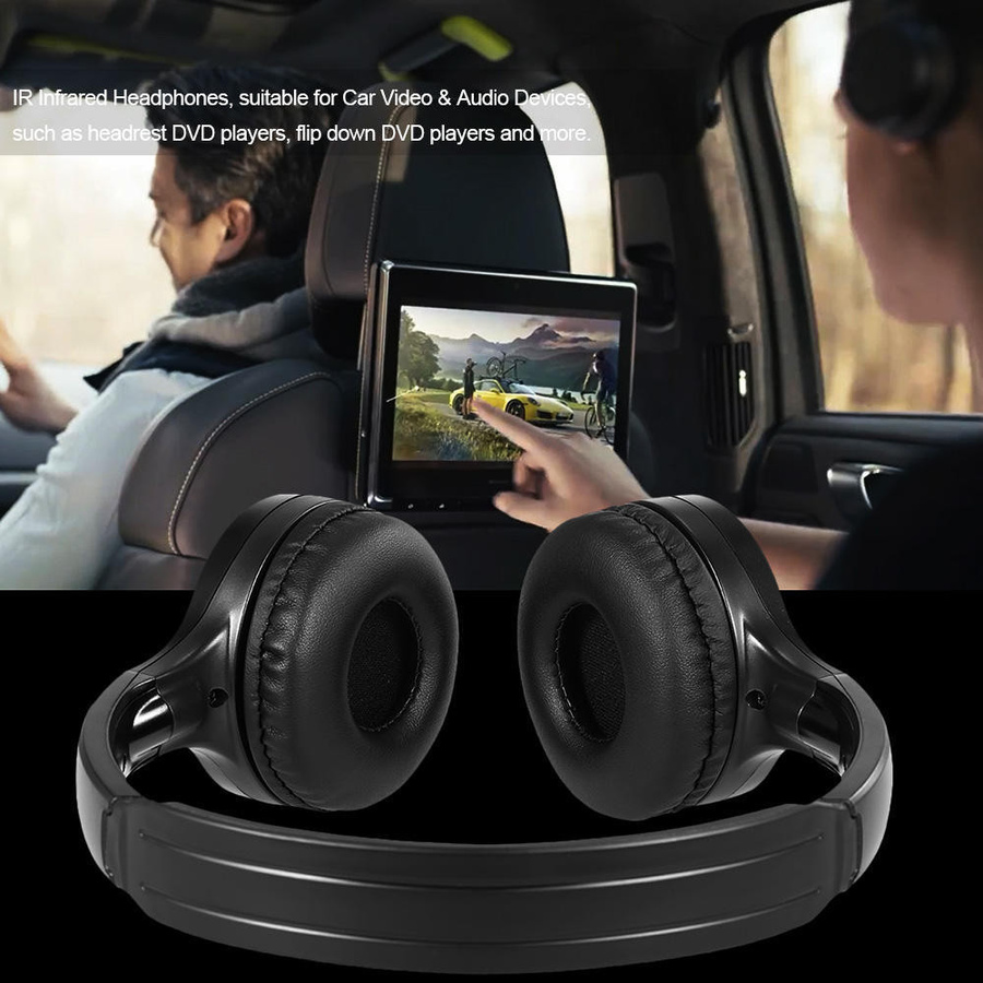 Andoer IR Infrarot Kopfhörer Stereo Faltbare Drahtlose und Wired Headset mit Dual Kanal für In-Auto DVD Player Schwarz - Bild 3