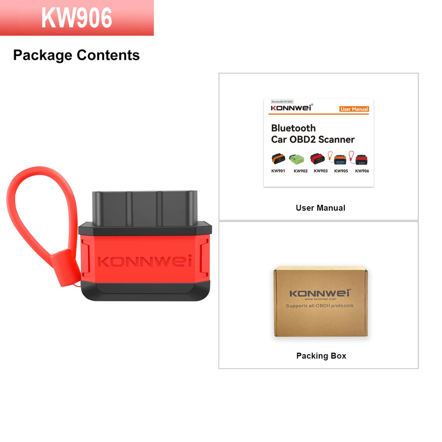 KONNWEI KW906 Bluetooth OBD2 Scanner Auto-Diagnosegerät in Rot für Android und iOS mit Live-Daten und Motor-Check-Funktion - Bild 7