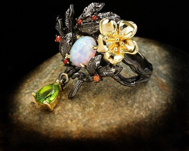 Zirkonring Damen, Perlen, Meeresmuster, Black - Bild 1