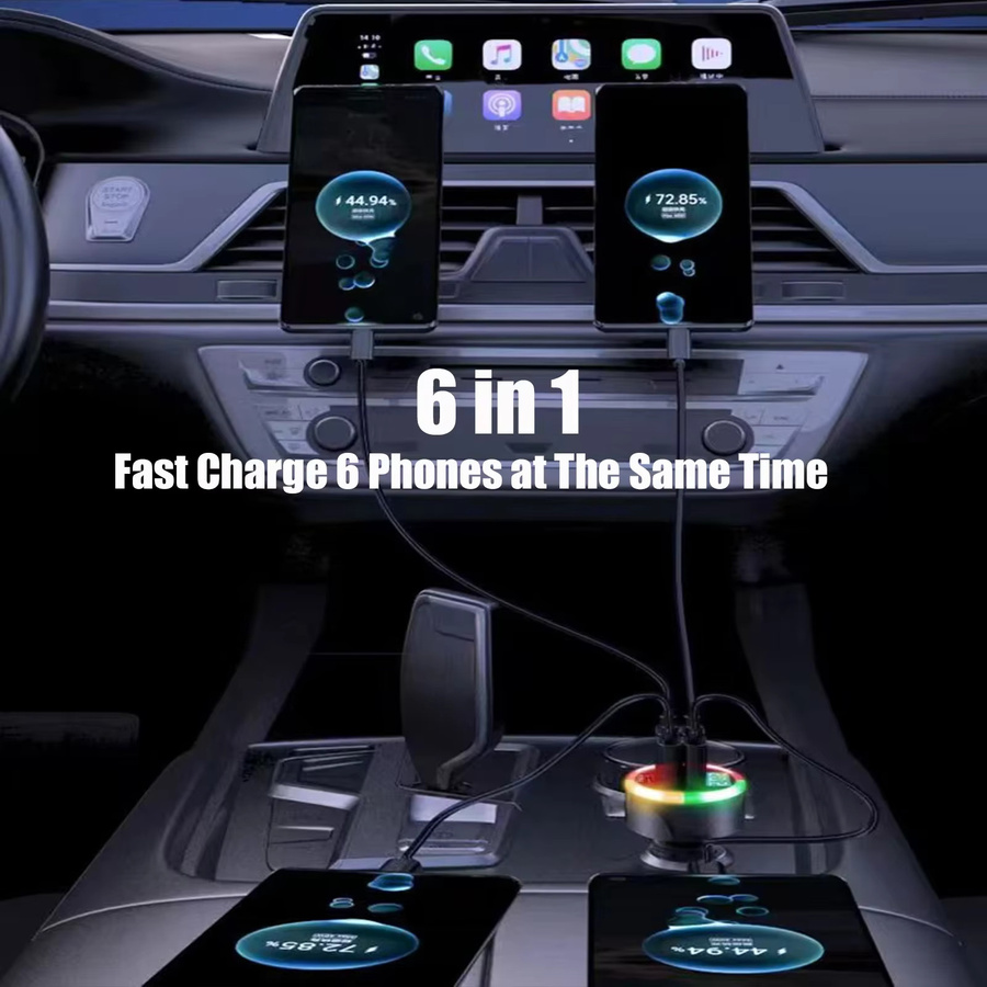 UYUXIO 6-in-1 USB-C Autotelefon-Ladegerät mit Spannungsanzeige und Multi-Port-Superschnellladeadapter für iPhone 16 15 Pro Max und Samsung - Bild 5