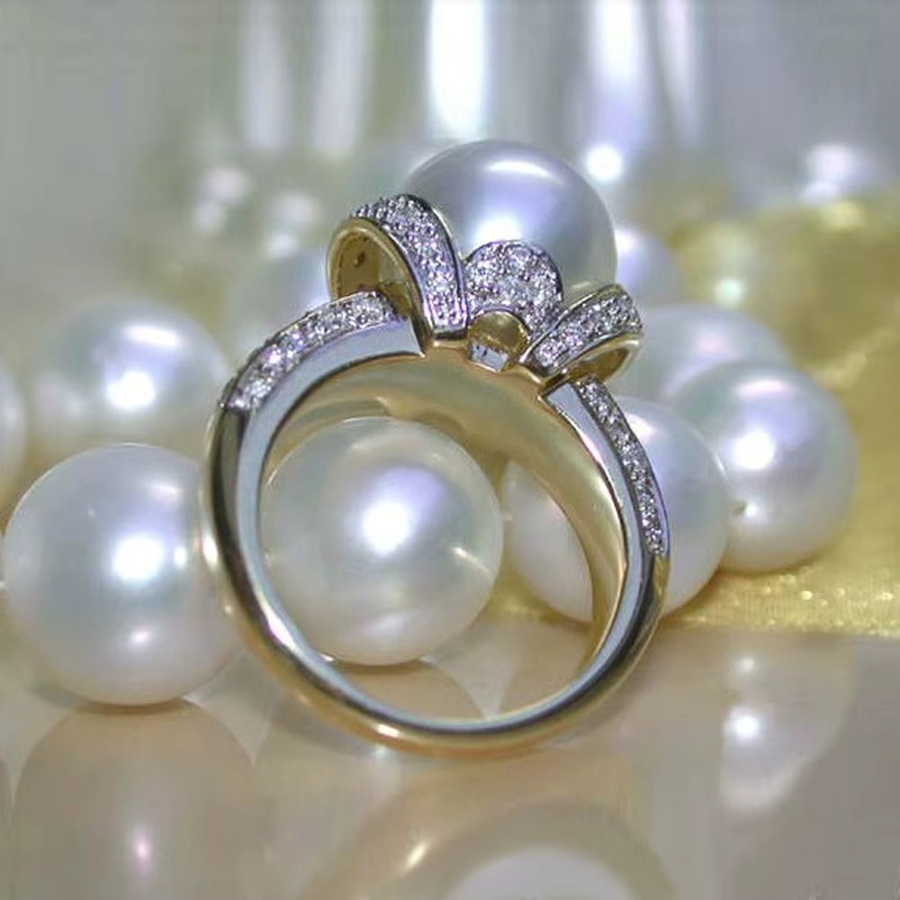 Huitan Ring, Gold Farbe, Perle, Zirkonia, Damen - Bild 2